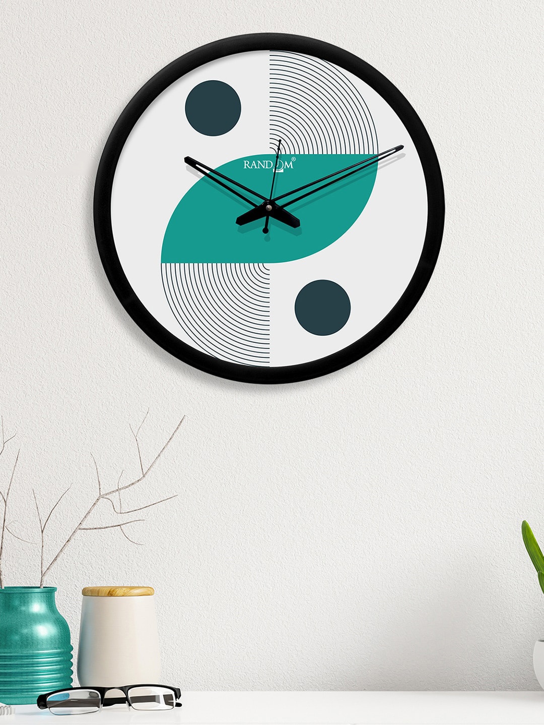 RANDOM White & Teal Round Printed 30.4 cm Analogue Wall Clock