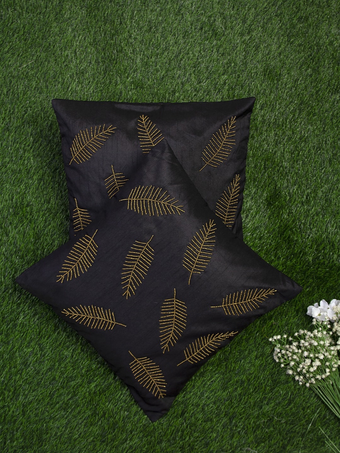 

Alina decor Black & Gold-Toned Set of 2 Embellished Square Cushion Covers