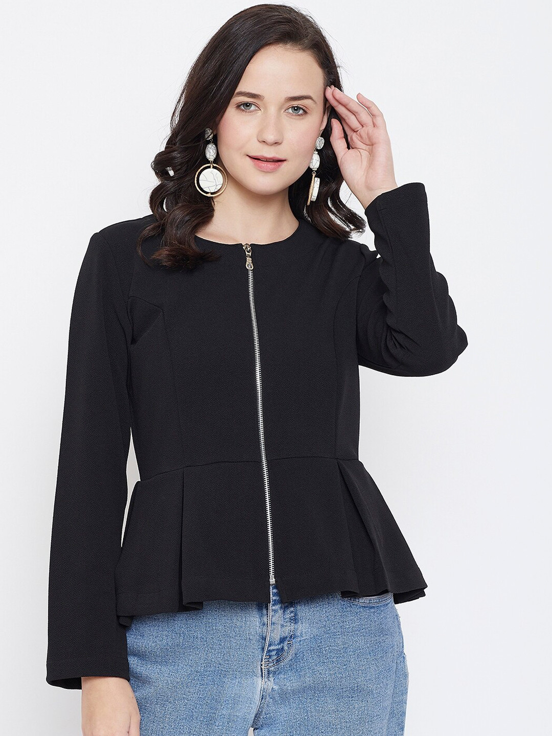 

Zastraa Women Black Solid Peplum Top