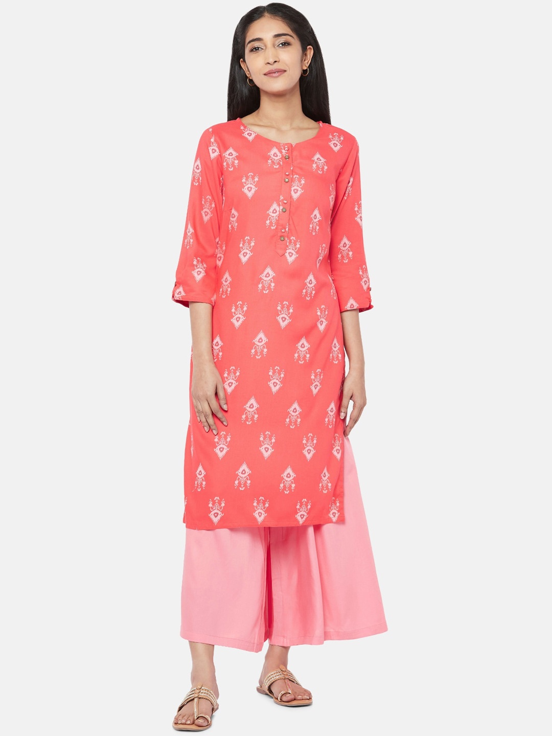 

Rangmanch By Pantaloons Women Coral Woven Design Straight Kurta