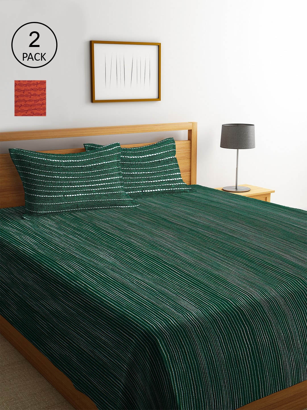 

KLOTTHE Set of 2 Woven Design Double King Bed Covers with 4 Pillow Covers, Green