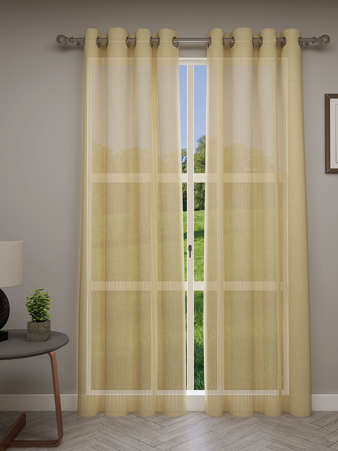 

GM Beige & White Set of 2 Sheer Door Curtains