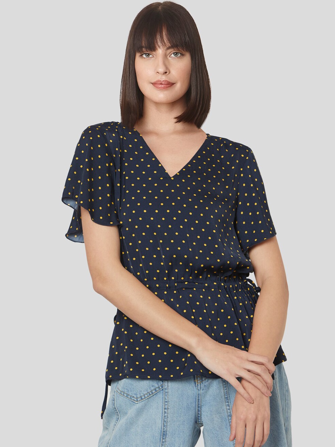 

Vero Moda Navy Blue Printed Bell Sleeves Georgette Regular Top