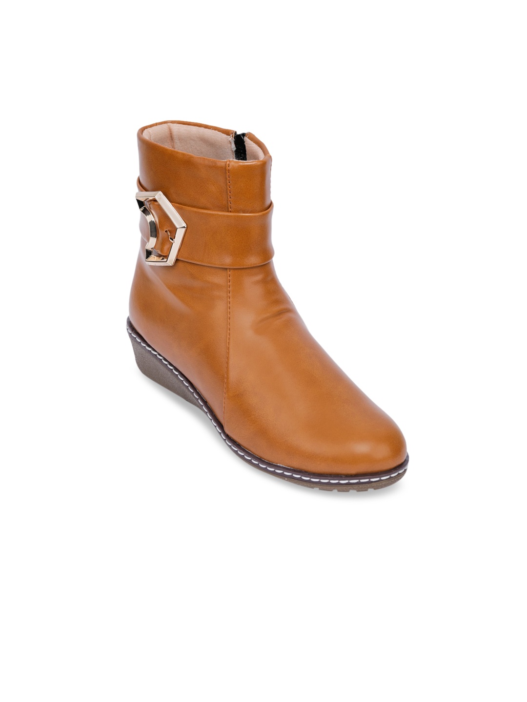 

TRASE Women Tan Solid Heeled Boots