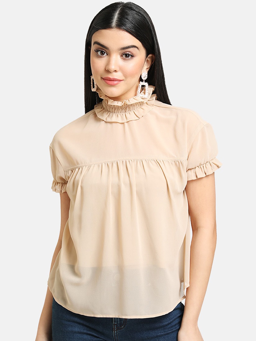 

Kazo Beige Puff Sleeves Georgette Regular Top