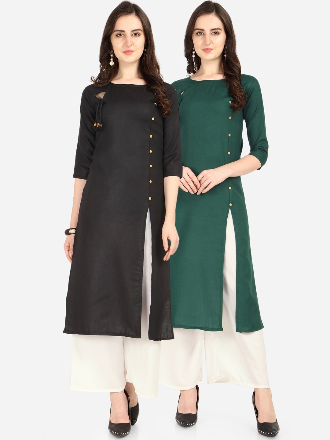 

Florence Women Pack of 2 A-line Kurtas, Green