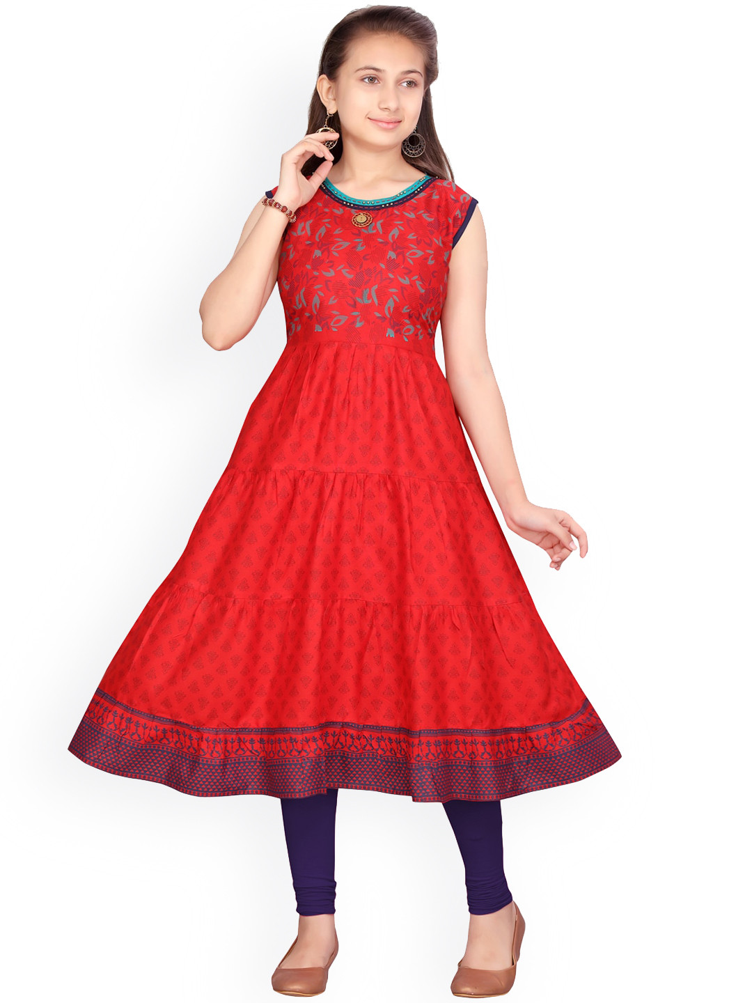 

Aarika Girls Red & Blue Floral Printed Anarkali Kurta