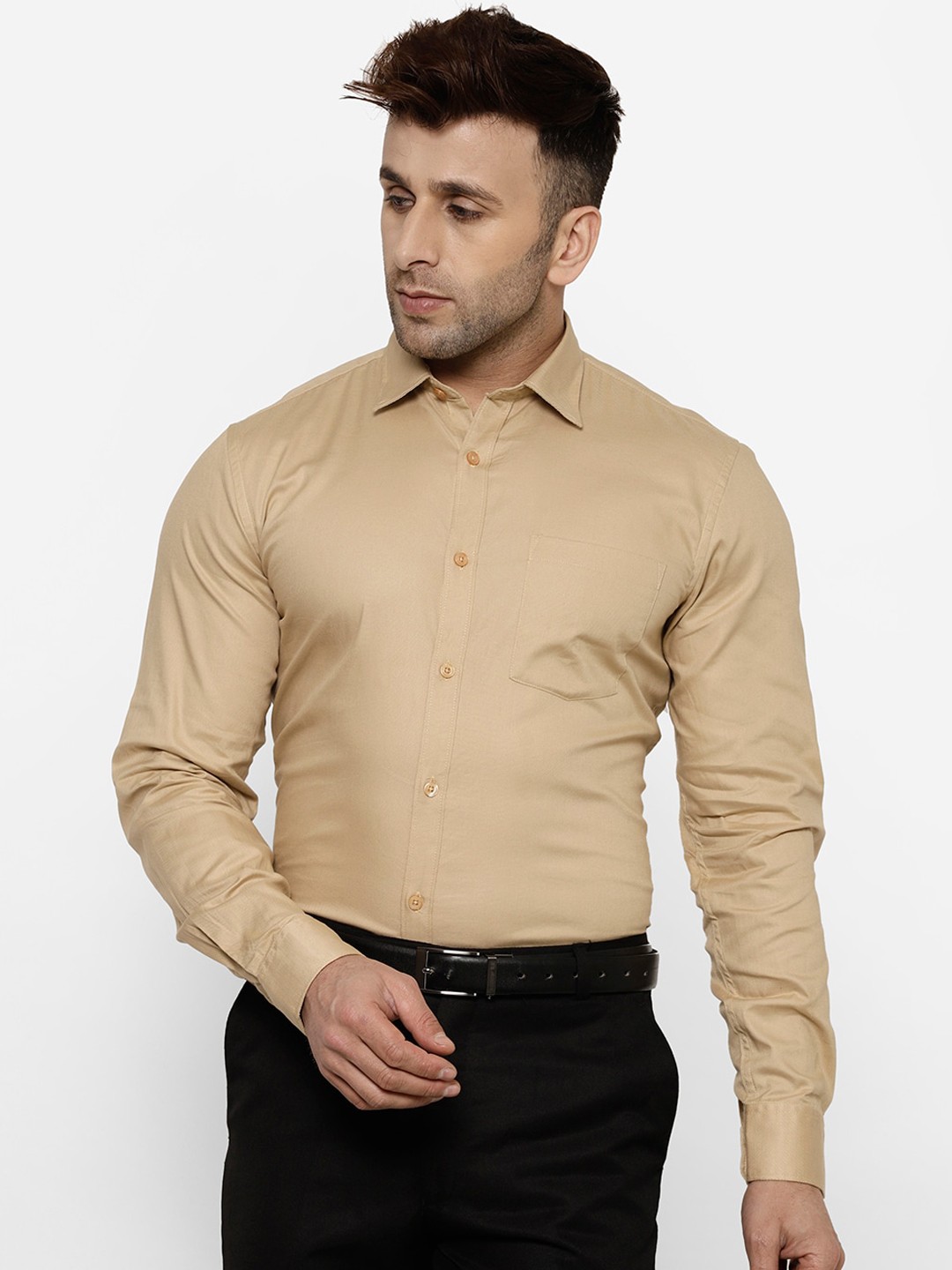 

cape canary Men Khaki Regular Fit Solid Casual Shirt