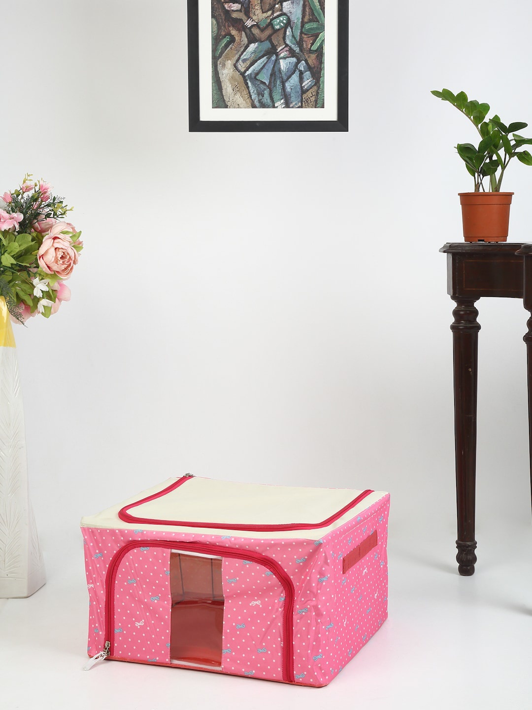 

HOSTA HOMES Pink & White Polka Dot Printed Foldable Multi-Utility Organiser