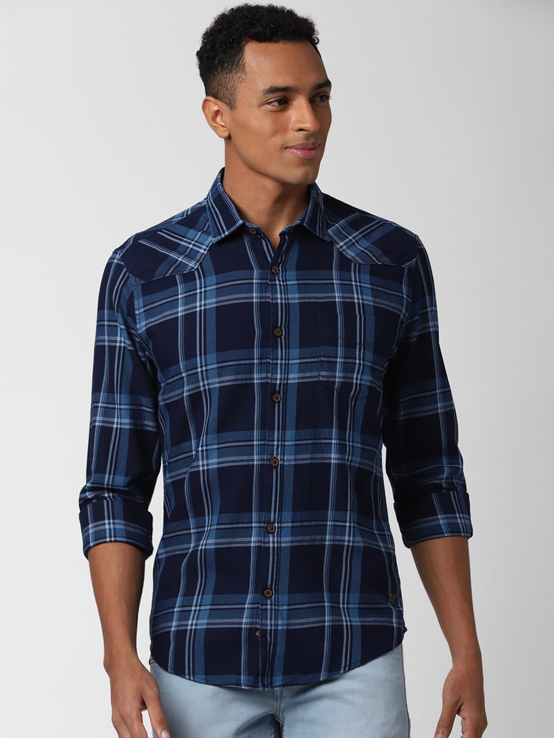 

Peter England Casuals Men Navy Blue Slim Fit Checked Casual Shirt