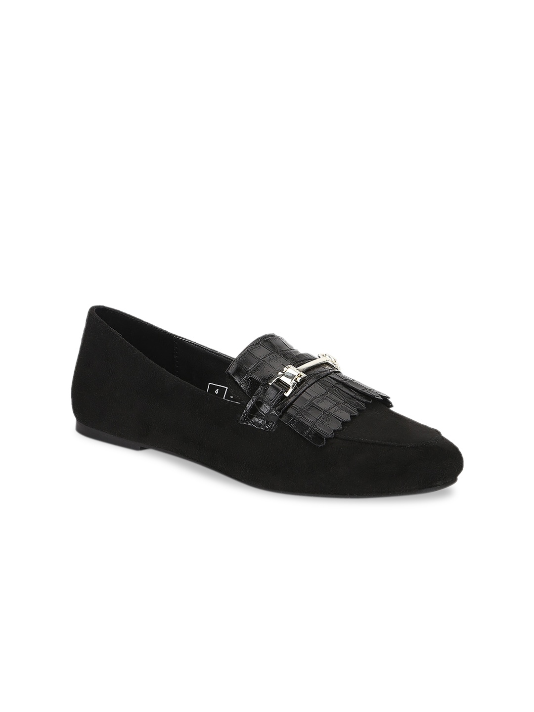 

Truffle Collection Women Black Textured Suede Horsebit Loafers
