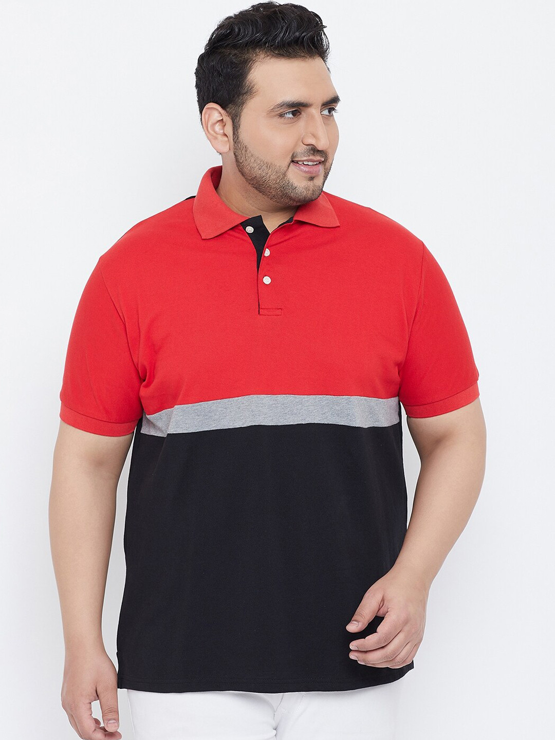 

bigbanana Men Pink Colourblocked Polo Collar Cotton Pure Cotton T-shirt