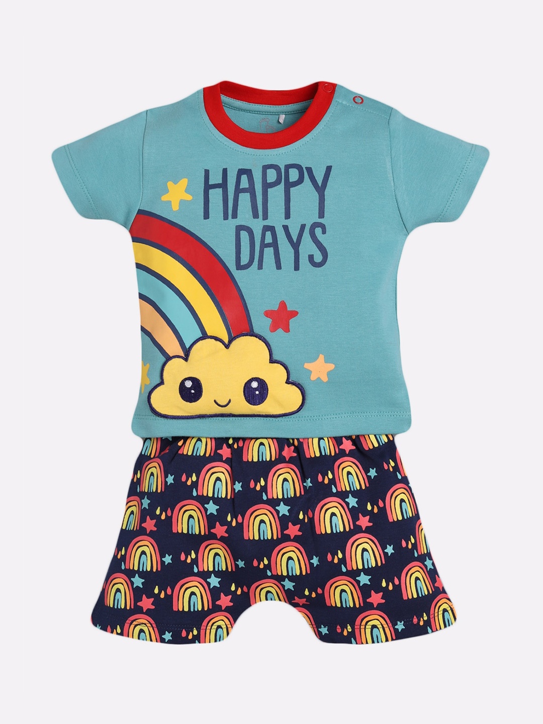

BABY GO Boys Blue & Navy Blue Printed T-shirt with Shorts