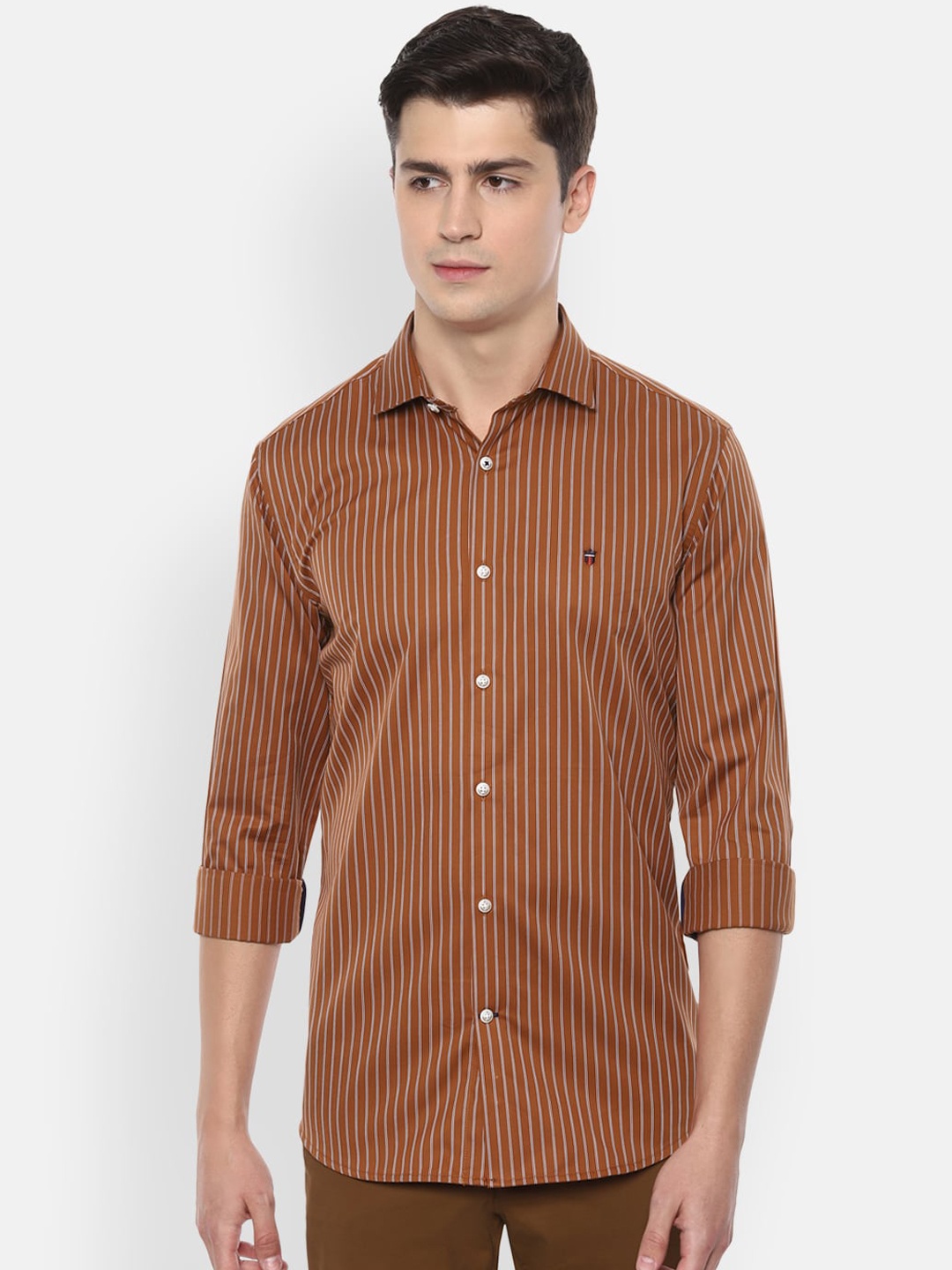 

Louis Philippe Sport Men Khaki Slim Fit Striped Casual Cotton Shirt
