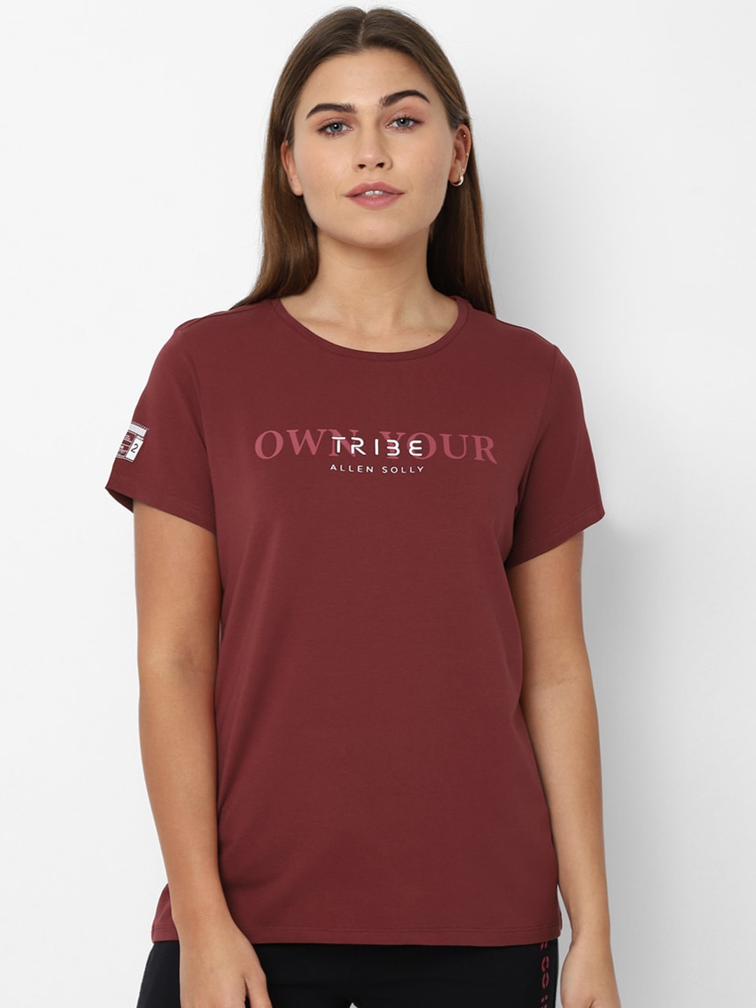 

Allen Solly Woman Women Brown Printed Round Neck Pure Cotton T-shirt