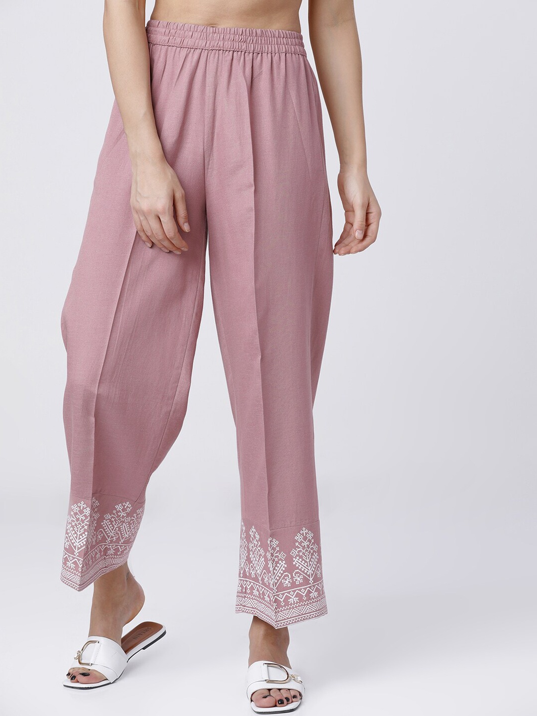 

Vishudh Women Pink & Off White Printed Palazzos, Rose