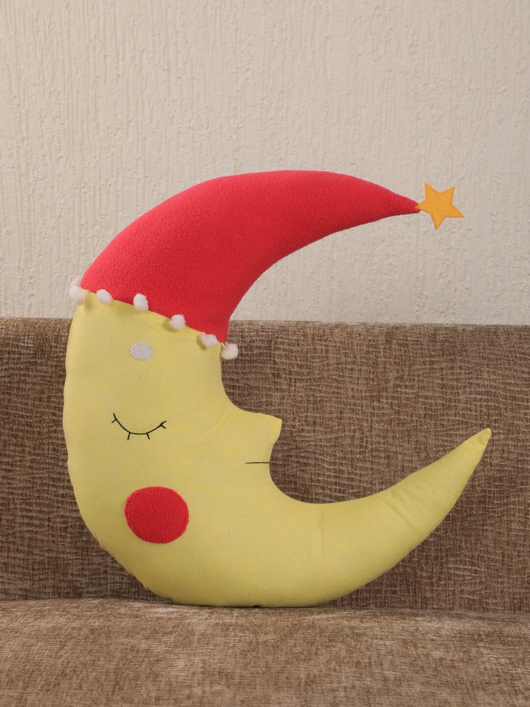 

YK Yellow & Red Colourblocked Moon Shaped Cushion
