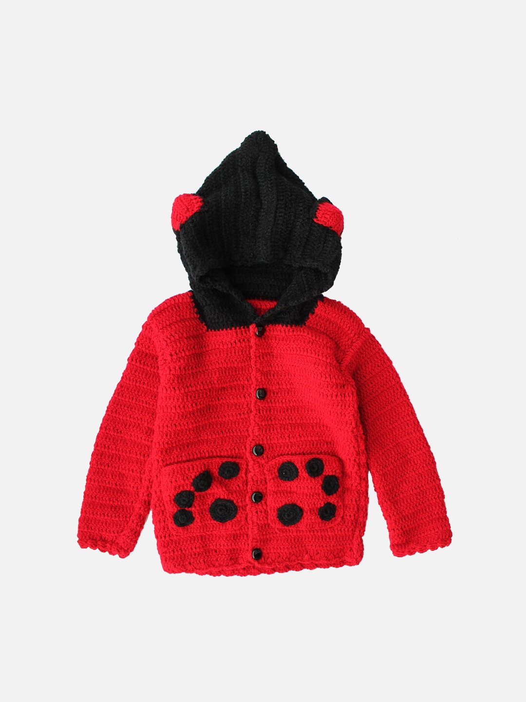 

Woonie Kids Red Self Design Cardigan Sweater