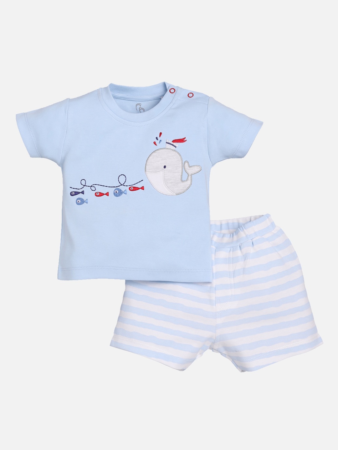 

BABY GO Boys Blue & White Printed T-shirt with Shorts