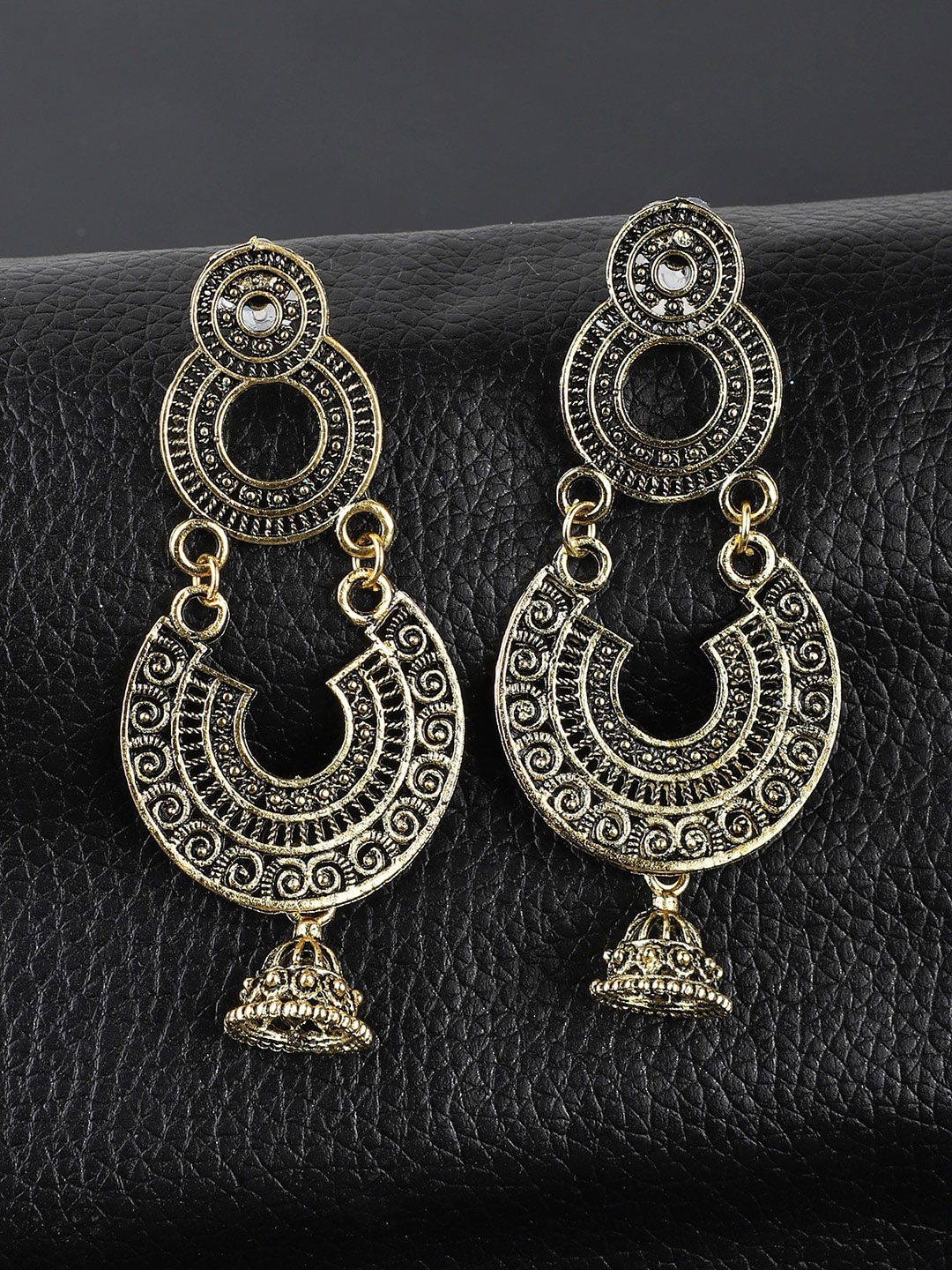 

ANIKAS CREATION Gold-Toned Circular Drop Earrings