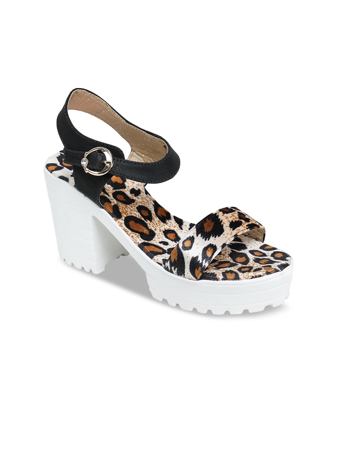 

LONDON STEPS Women Black & Brown Animal Printed Platform Heels