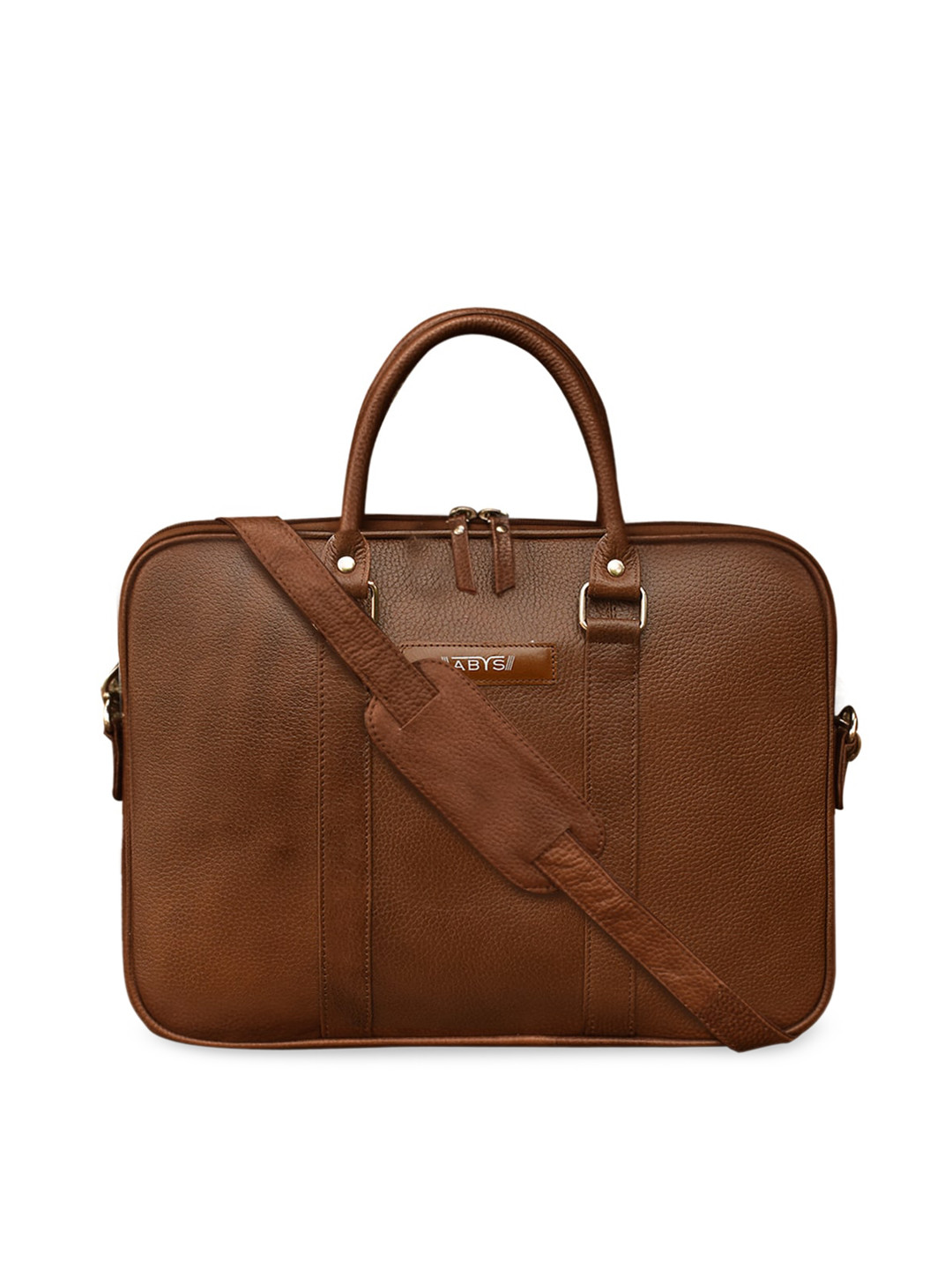 

ABYS Unisex Tan Solid Leather Laptop Bag
