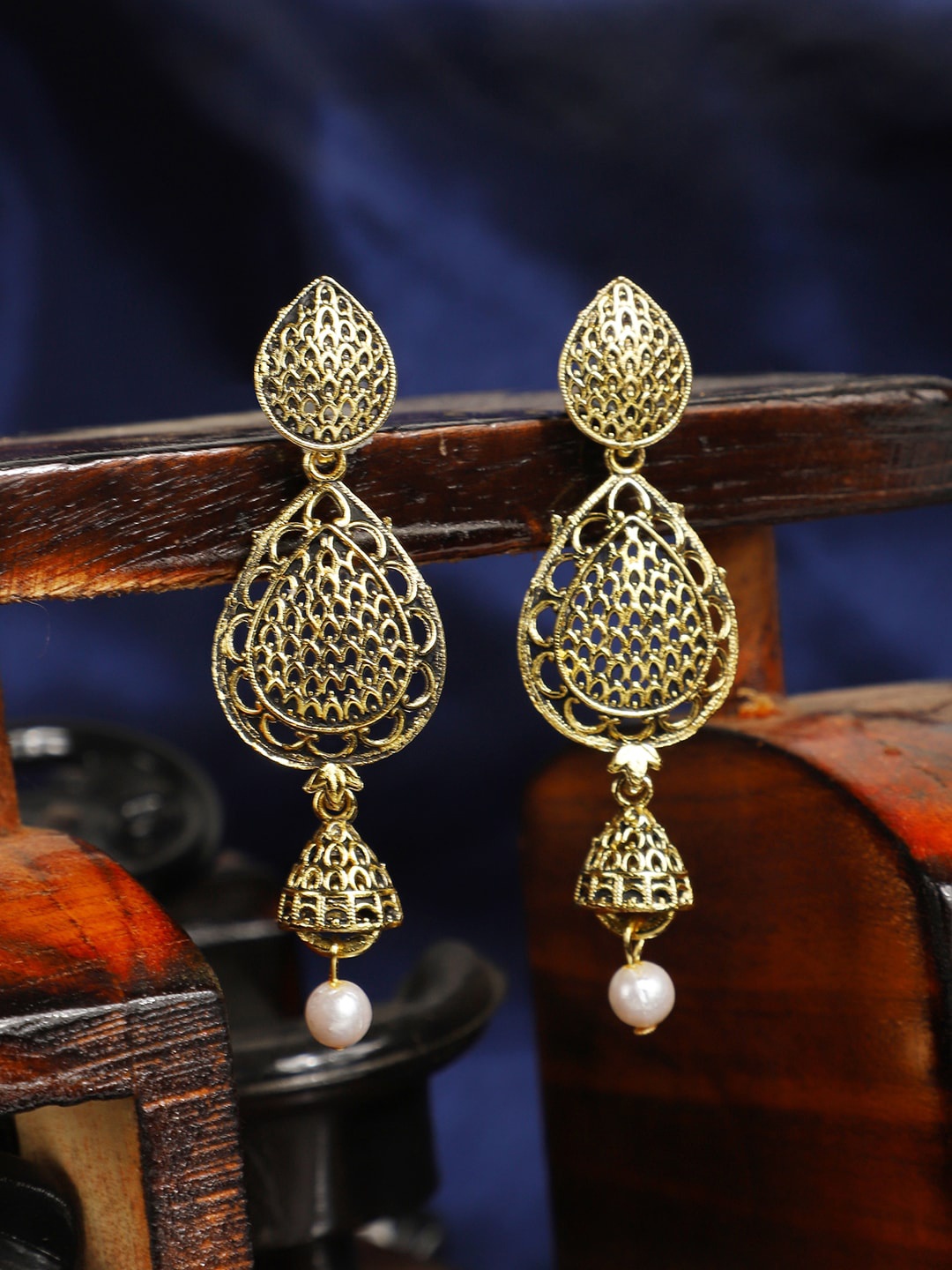

ANIKAS CREATION Gold-Toned Contemporary Drop Earrings