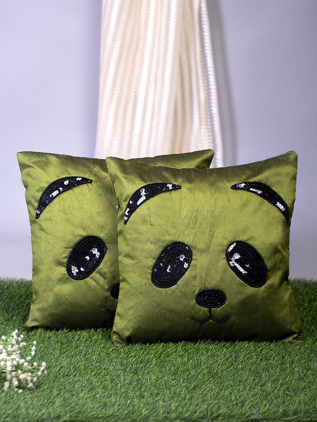 

Alina decor Green & Black Set of 2 Embellished Square Cushion Covers
