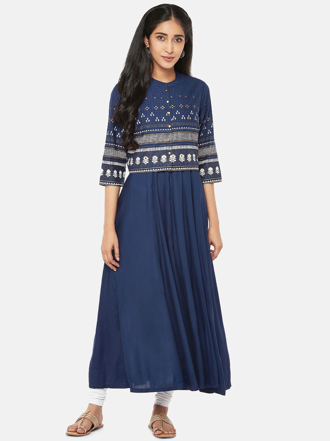 

Rangmanch By Pantaloons Women Blue Geometric Yoke Design Anarkali Kurta