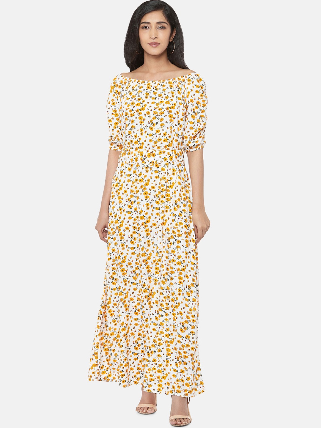 

Honey by Pantaloons Women Off-White & Yellow Floral Printed Maxi Dress