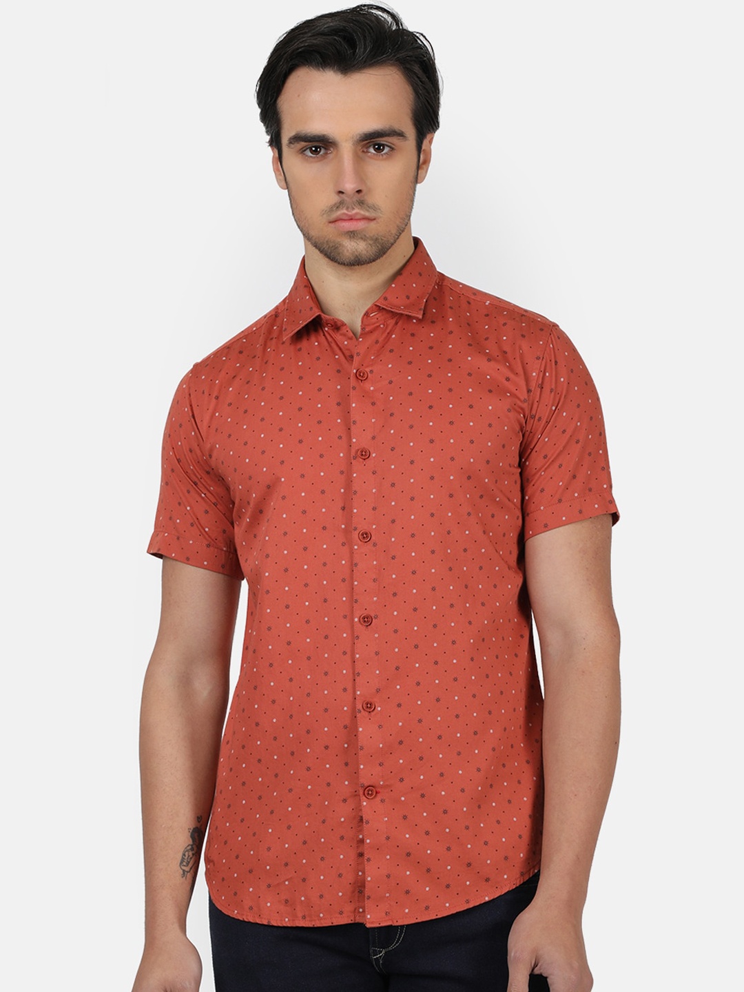

Monte Carlo Men Rust Regular Fit Printed Casual Shirt