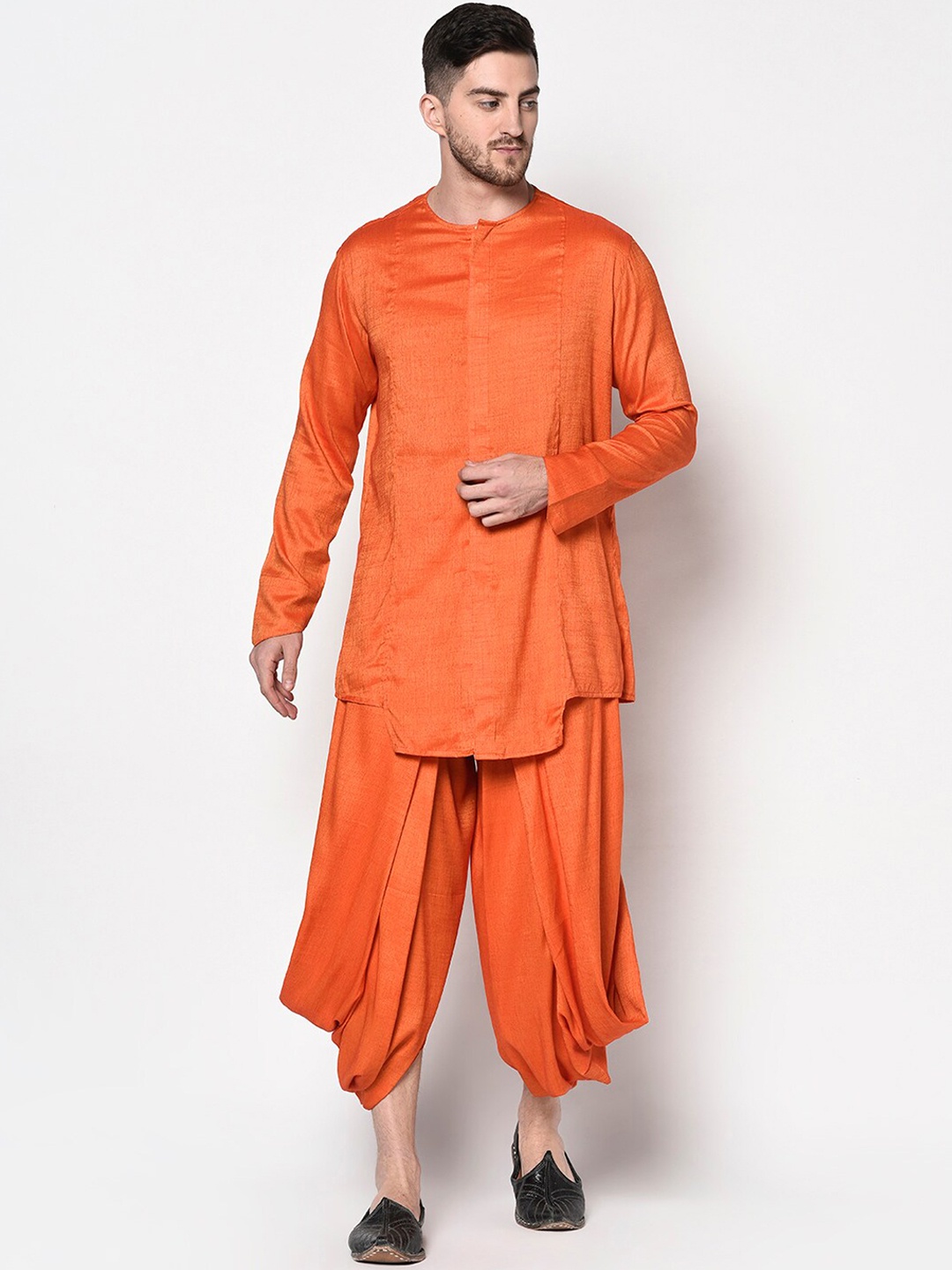 

Lamaaya Men Orange Mandarin Collar Kurta