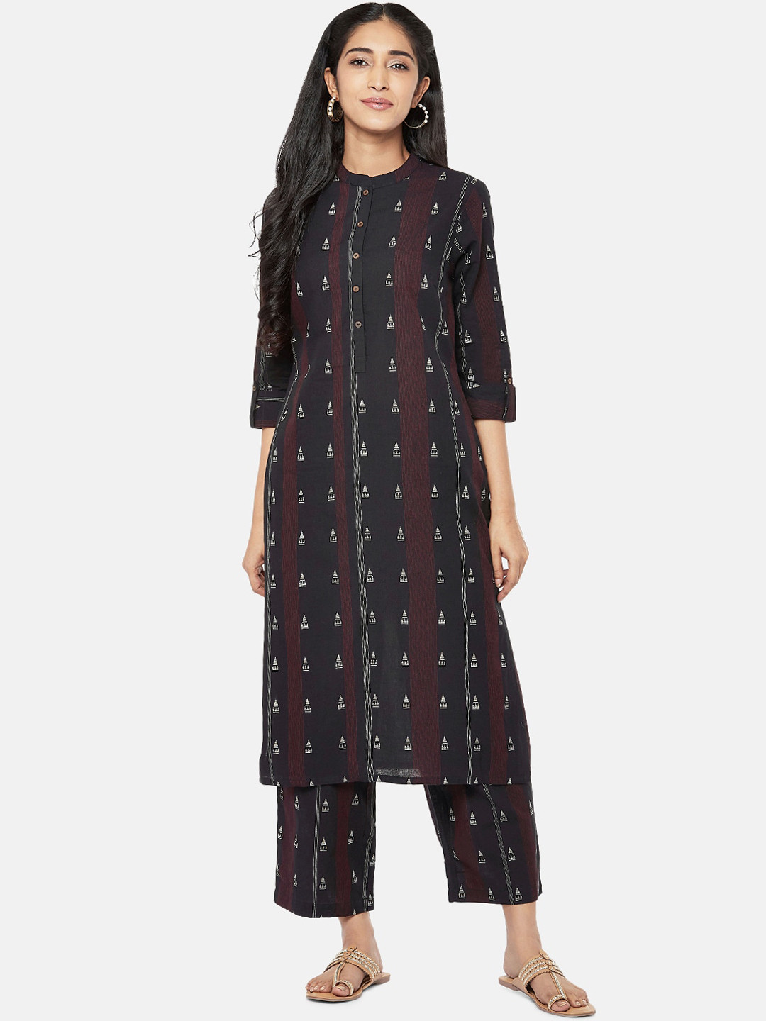 

RANGMANCH BY PANTALOONS Women Black Printed Kurta with Trousers