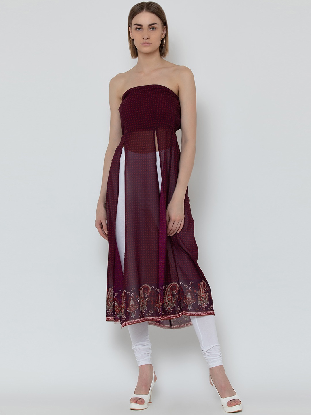 

Dodo & Moa Maroon Georgette Tube Longline Top
