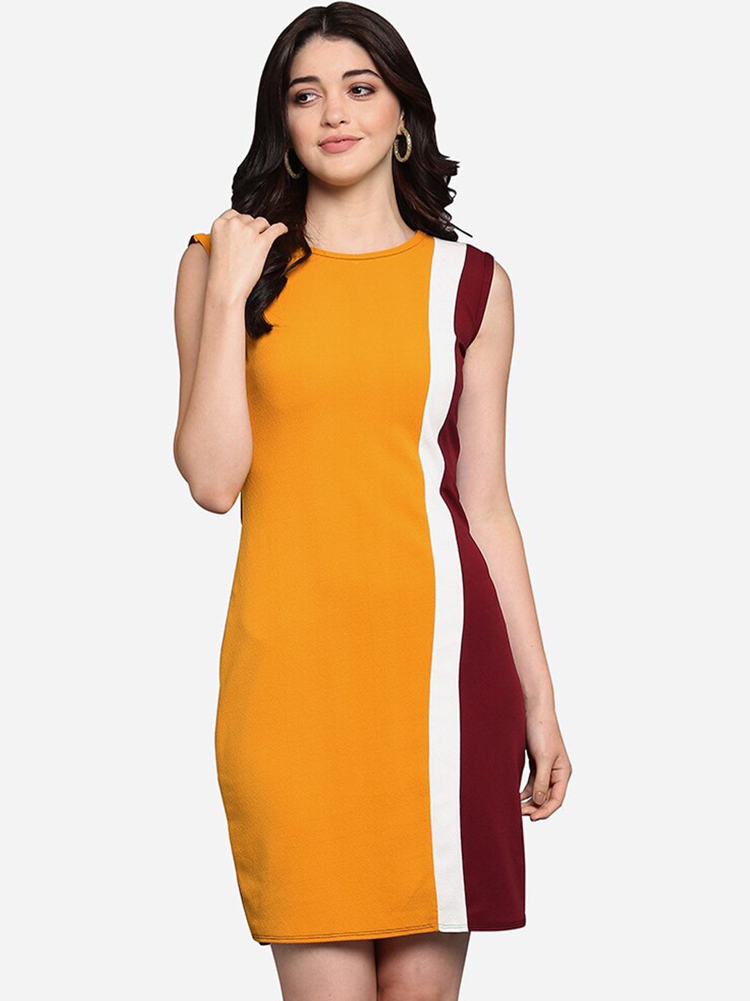 

PURVAJA Women Maroon Colourblocked Sheath Dress