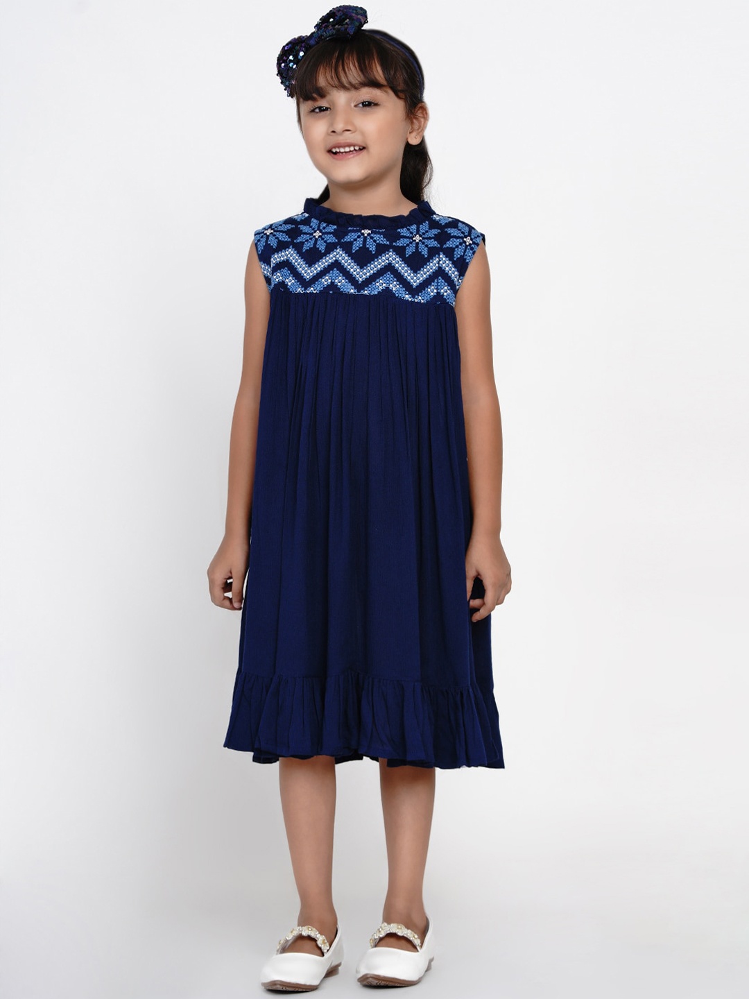 

Bitiya by Bhama Girls Navy Blue Embroidered A-Line Dress