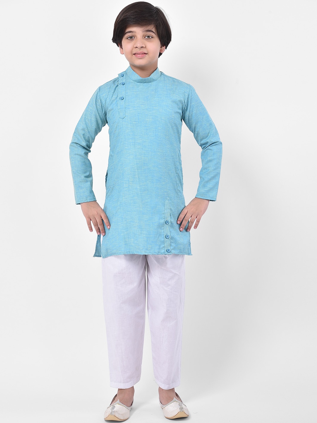 DEYANN Boys Blue Cotton Woven Kurta Set