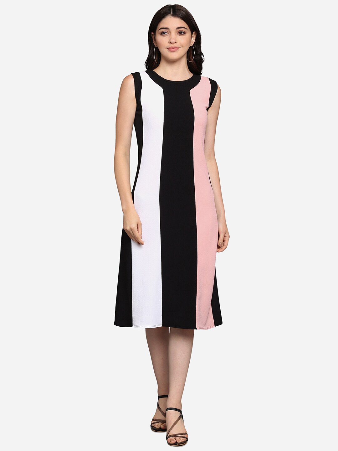 

PURVAJA Women Peach-Coloured Colourblocked A-Line Dress