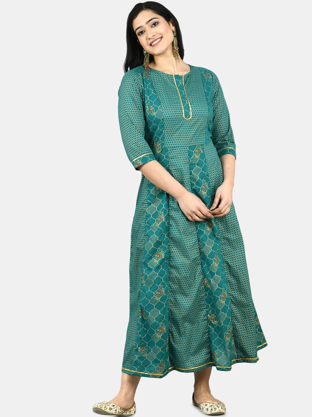 

Myshka Women Green Printed Maxi Dress