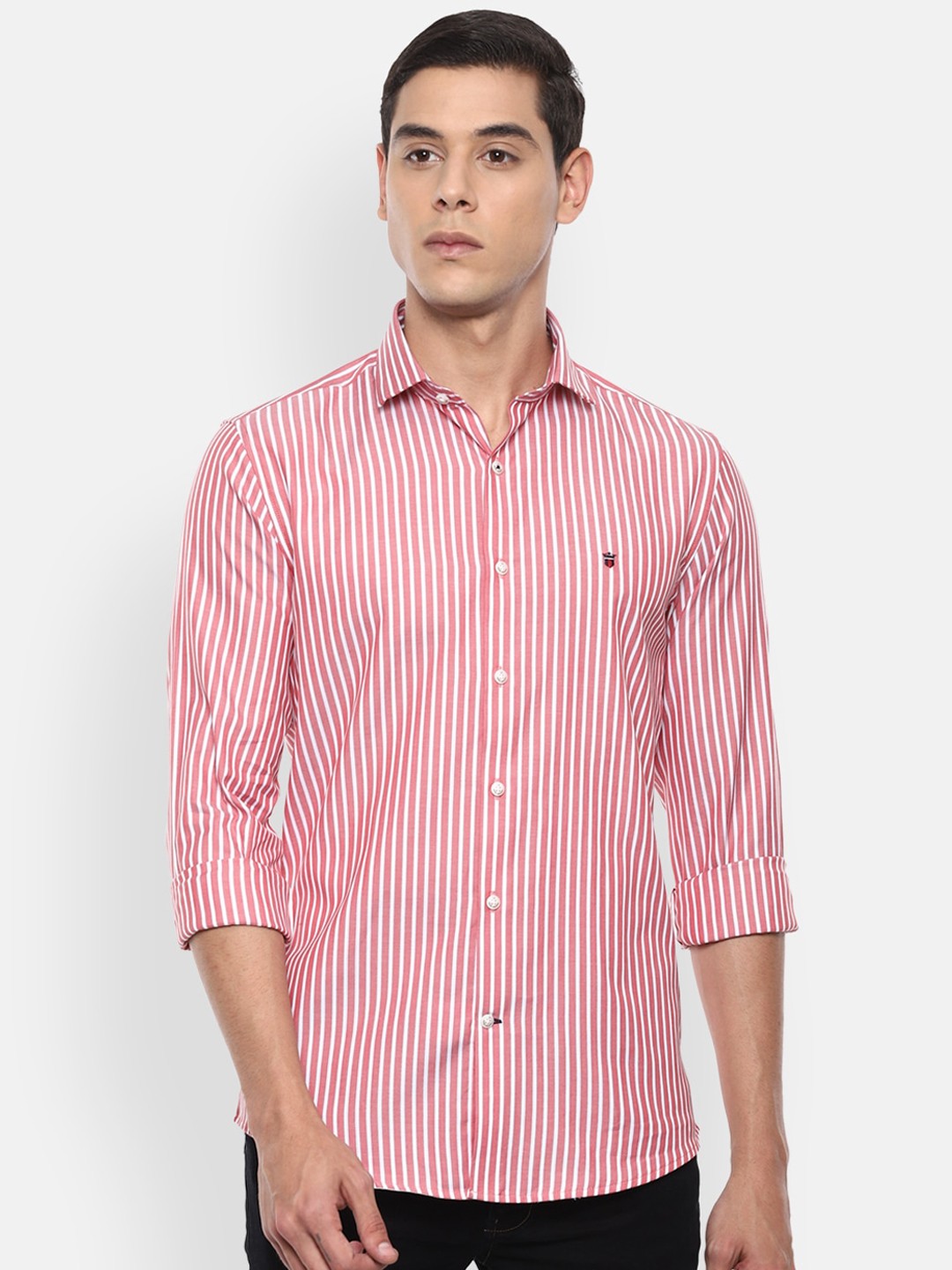 

Louis Philippe Sport Men Red & White Slim Fit Striped Cotton Casual Shirt