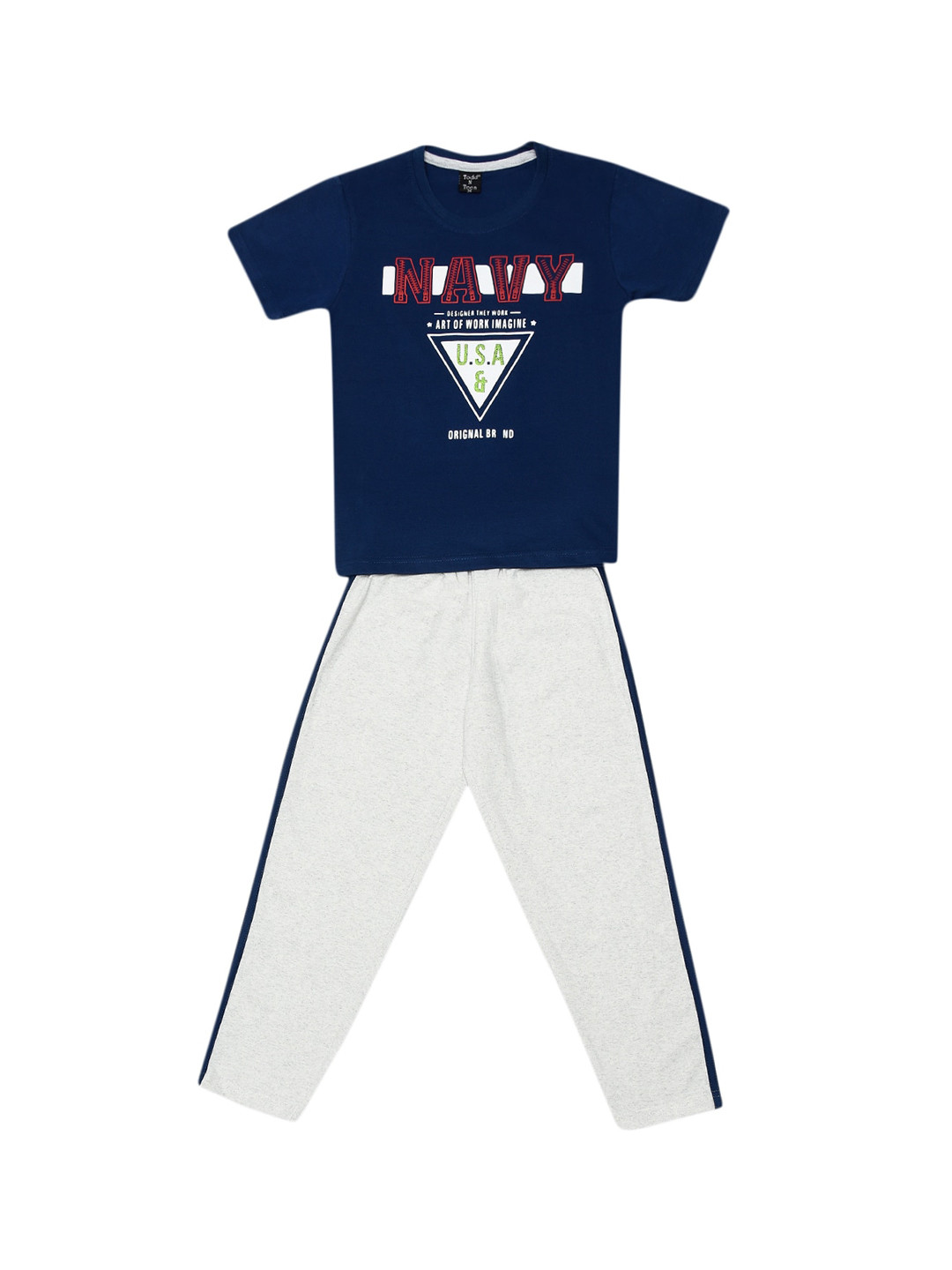 

Todd N Teen Boys Navy Blue & Grey Printed T-shirt with Pyjamas