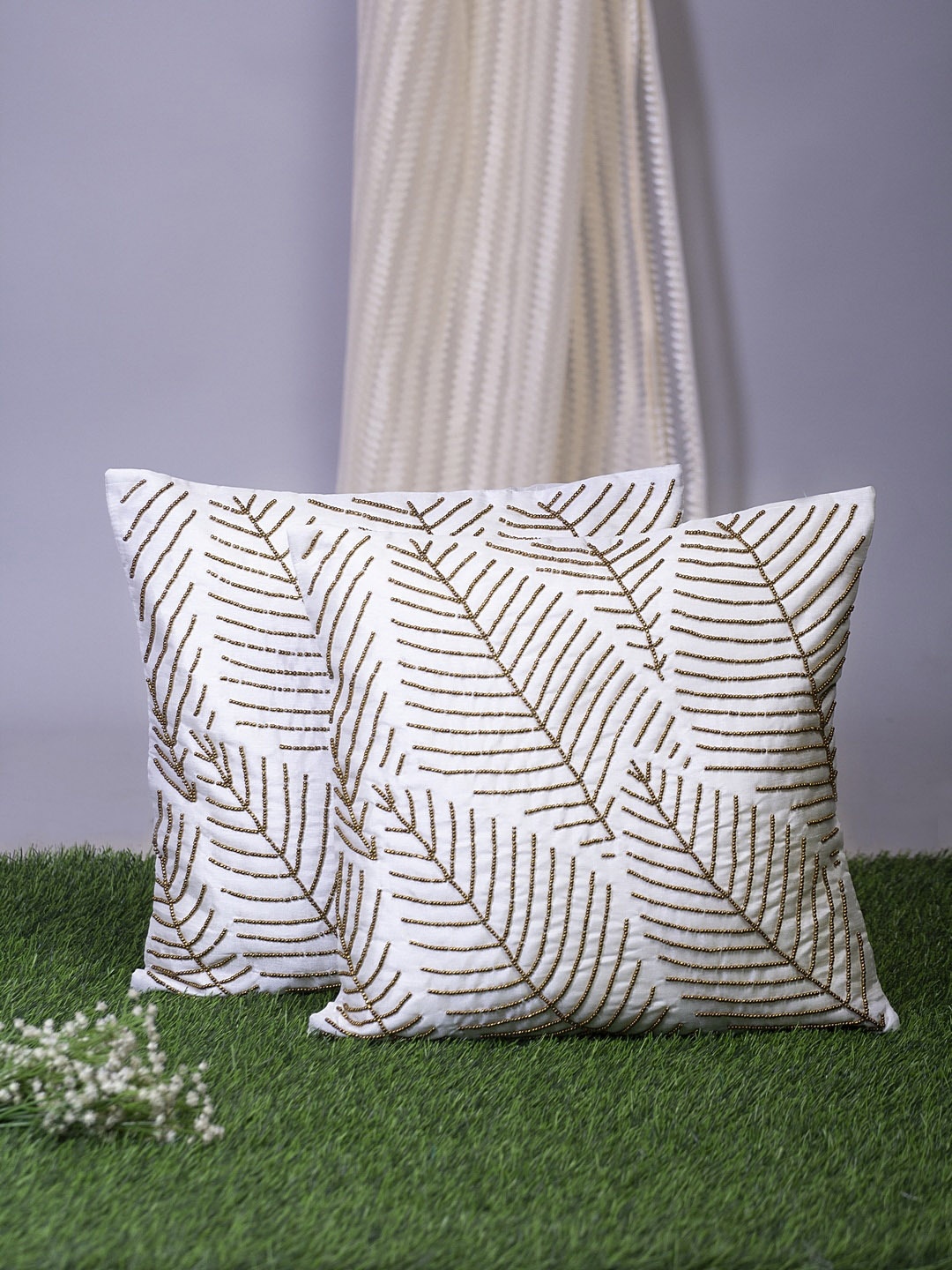 

Alina decor White Set of 2 Embellished Square Cushion Covers