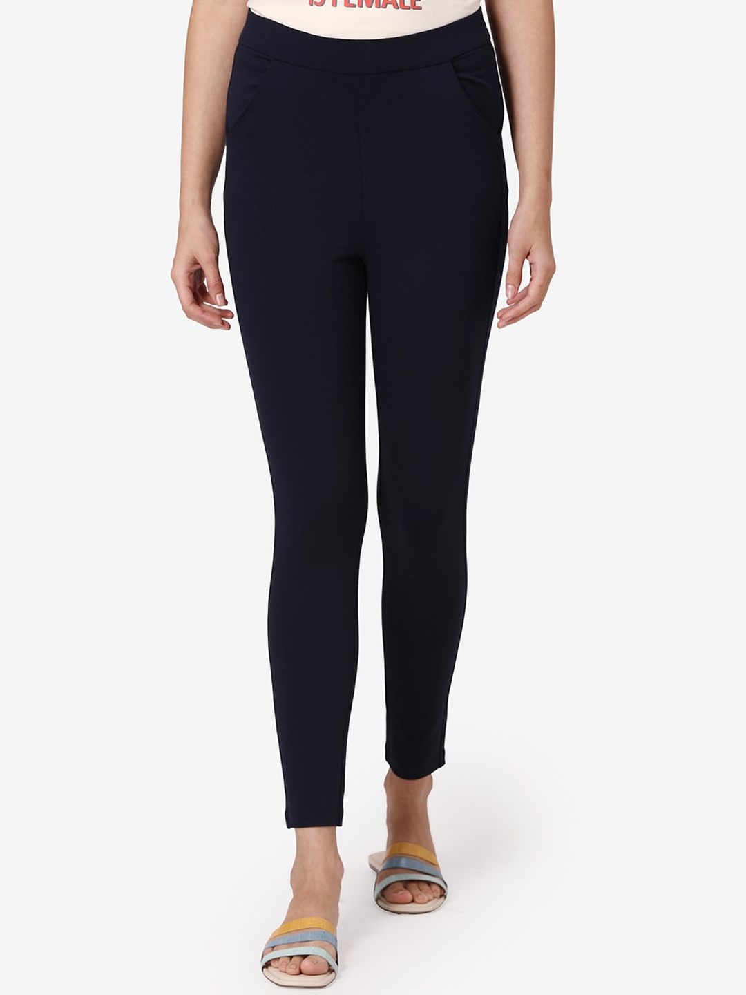 

Mode by Red Tape Women Navy Blue Solid Relaxed-Fit Treggings