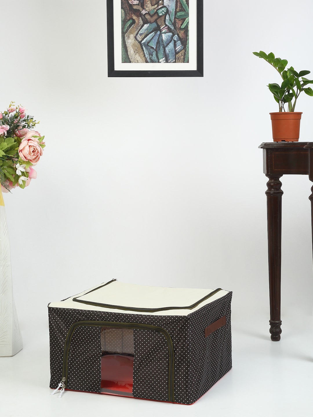 

HOSTA HOMES Brown & White Polka Dot Printed Foldable Multi-Utility Organiser