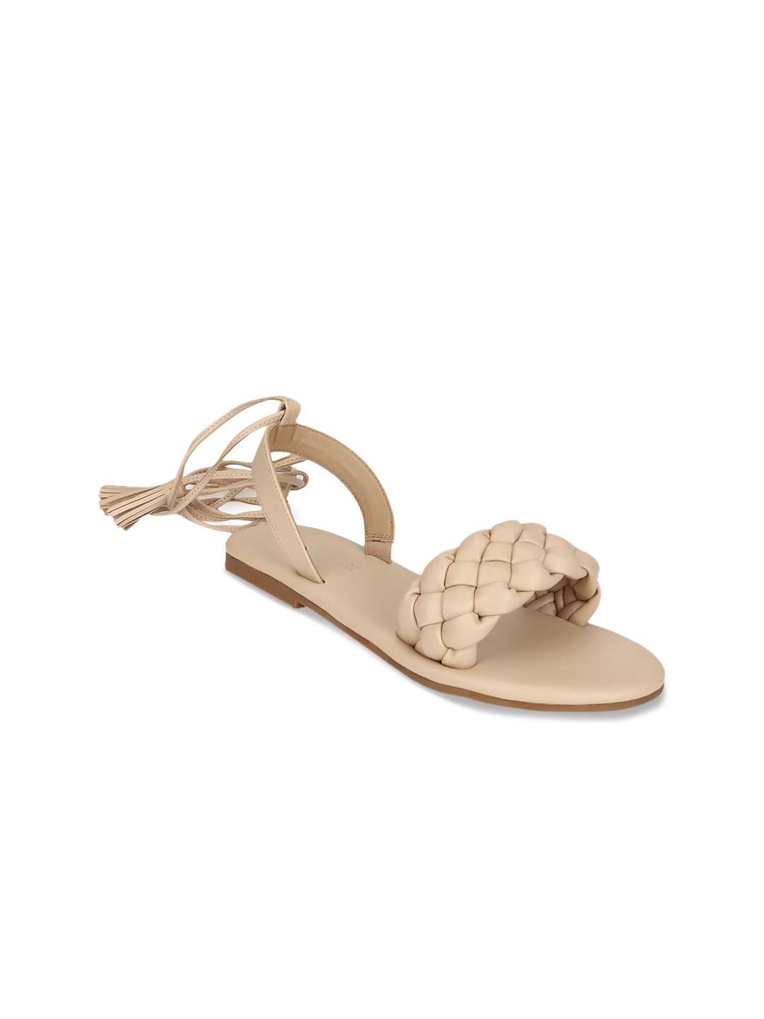 

Truffle Collection Women Nude-Coloured Woven Design Open Toe Flats