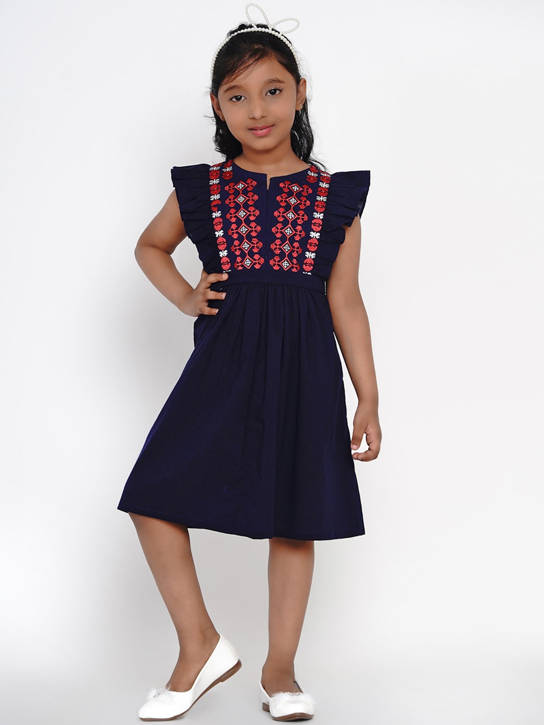 

Bitiya by Bhama Girls Navy Blue Embroidered Fit and Flare Dress