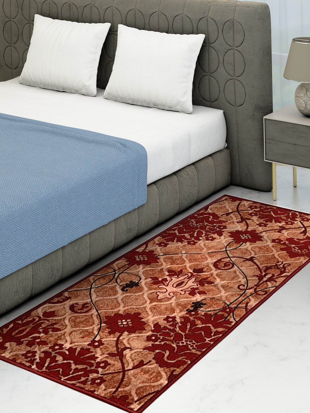 Athom Trendz Maroon & Brown Printed Anti-Skid Bed Runner