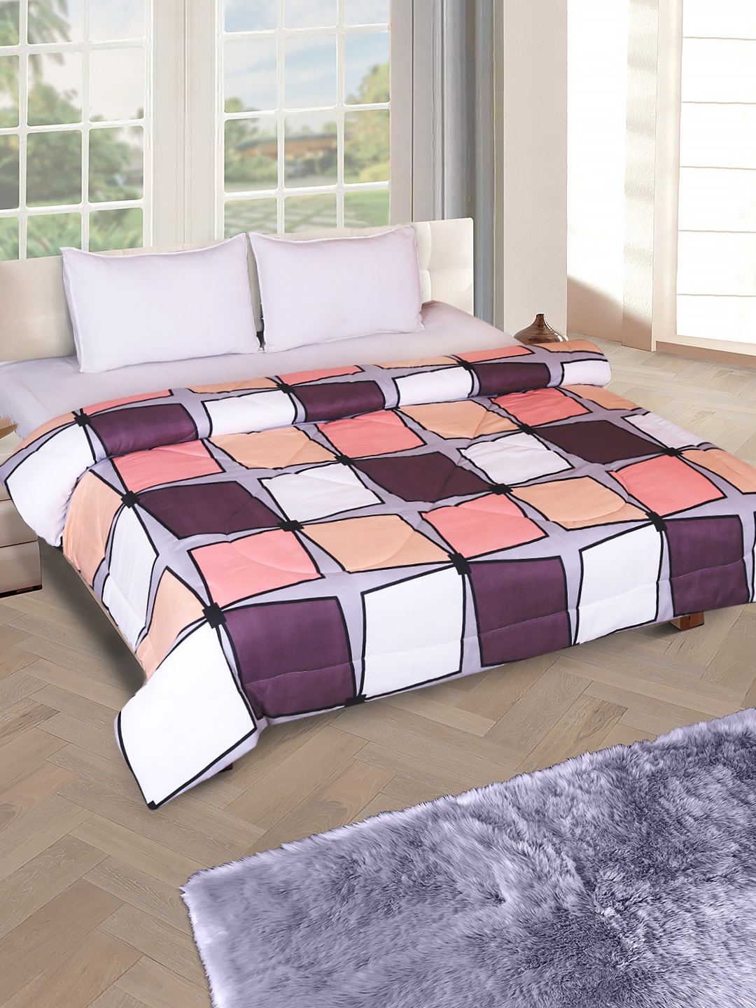 

ROMEE Purple & White Geometric AC Room 150 GSM Double Bed Comforter