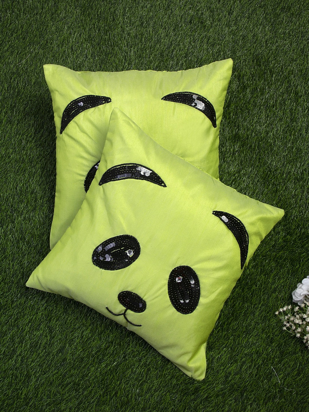 

Alina decor Lime Green & Black Set of 2 Embellished Square Cushion Covers