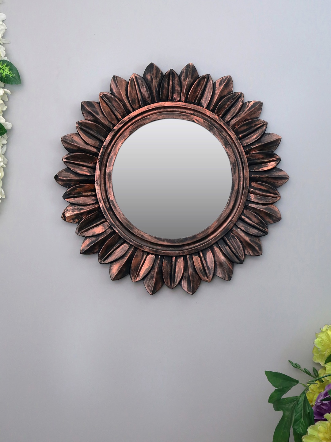 

Homesake Copper-Toned Wooden Handmade Sunburst Frame Wall Mirror